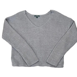 Wild Fable Women's V-Neck Rib Knit Pullover Sweater Gray Size XLarge